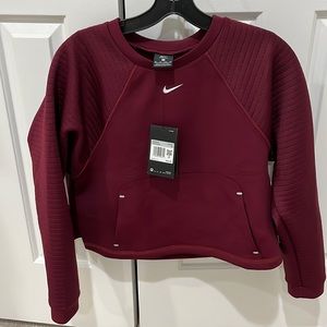 NIKE Womens Pro Fleece Crew Burgundy Size XS